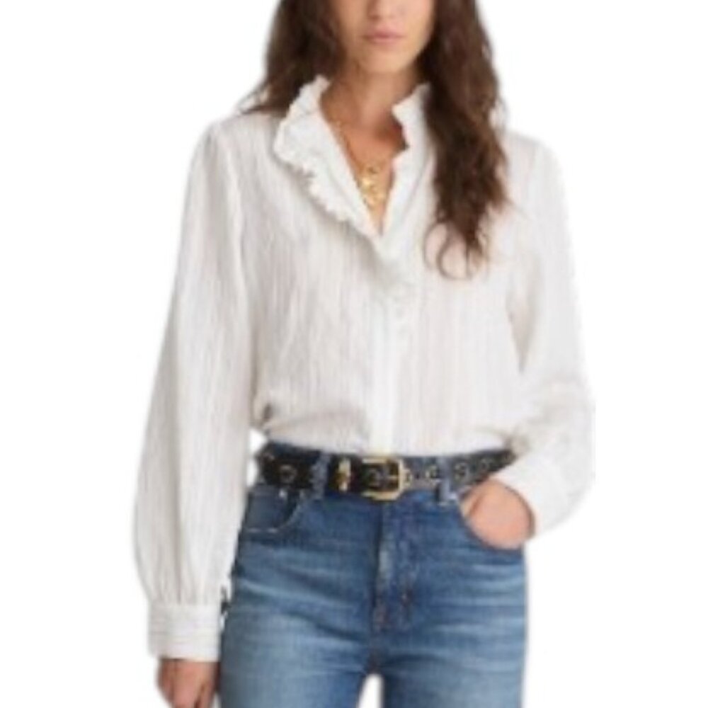 MADEWELL Ruffled Button-Up Long Sleeve Top Women's Small NWT - Picture 2 of 10